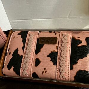Wrangler Pink and Black Cowhide-Print Wallet with Braided Straps